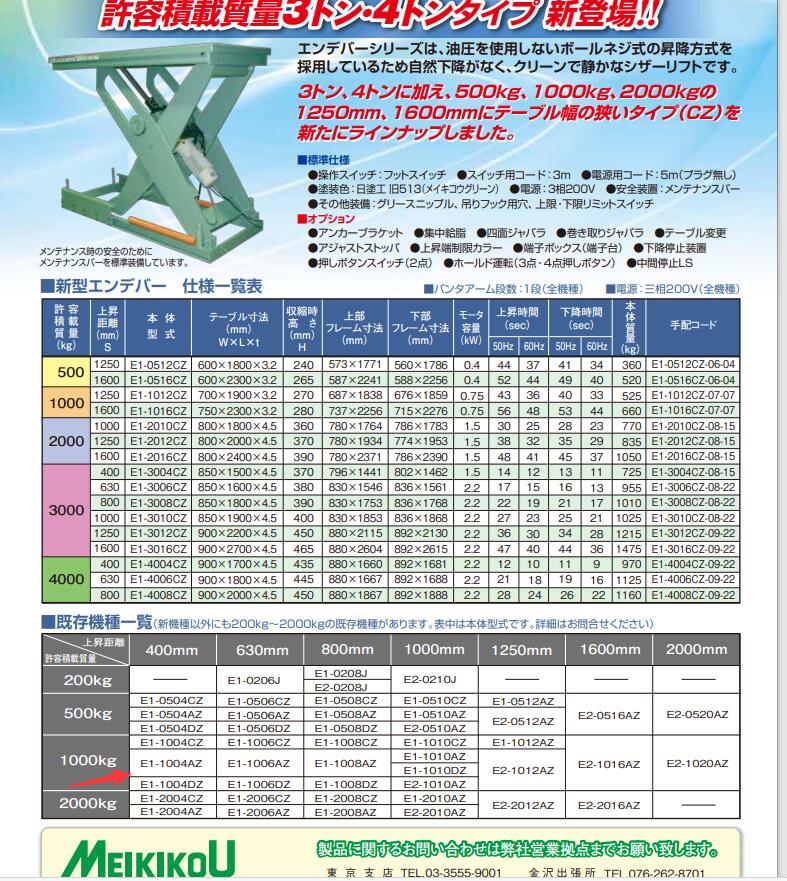 日本MEIKIKOU升降機型號E1-1004AZ-AJ4-F...