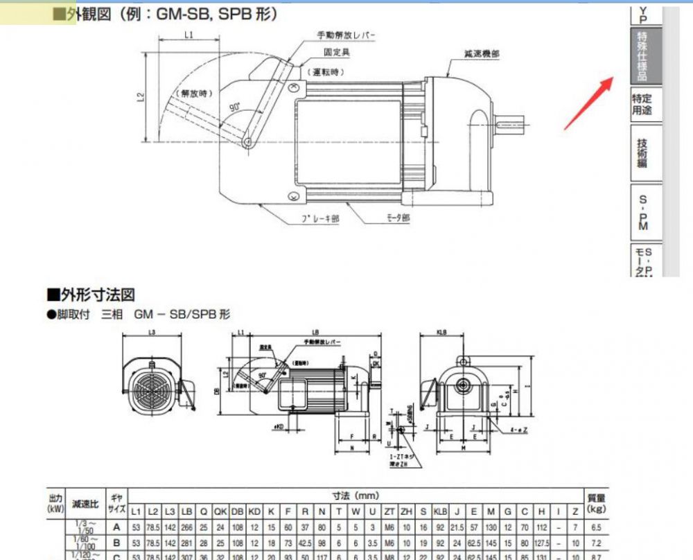 三菱減速機(jī)GM-SPB-0.75KW-1/60-380V帶手...