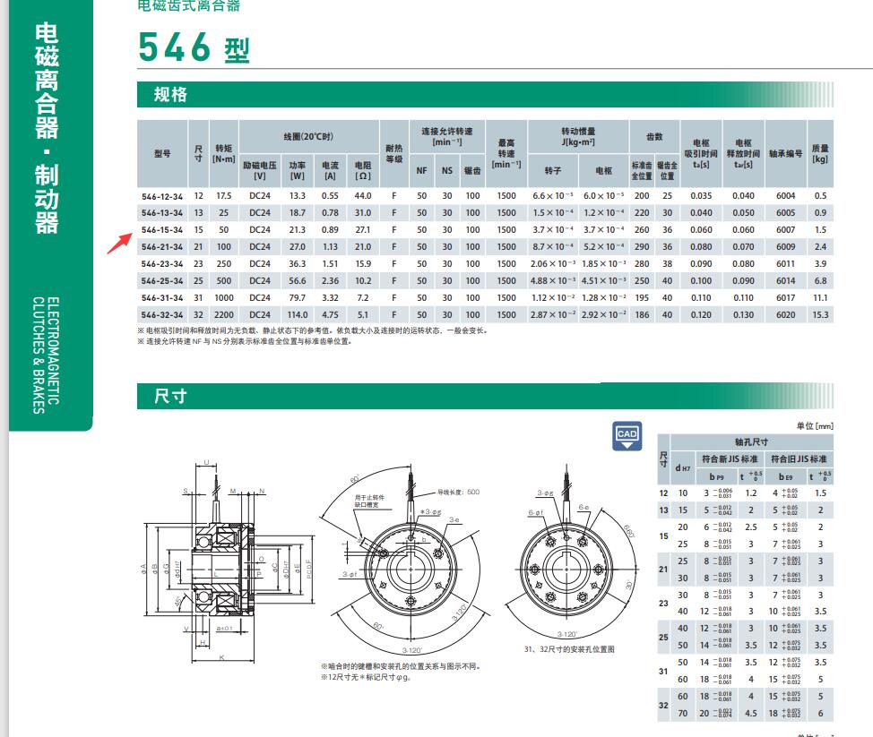 三木電磁離合器型號546-15-34-NF-24V-25DI...