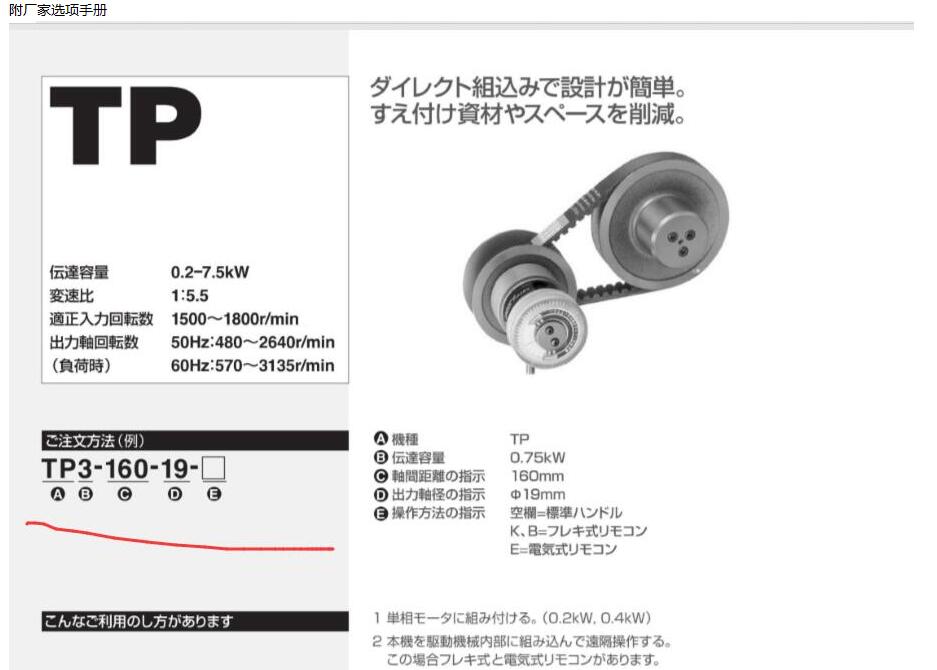 進(jìn)口SAKAI酒井無極變速器型號TP3-225-19