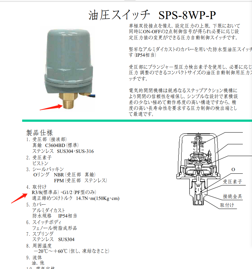 日本SANWA三和壓力開關 型號：SPS-8WP-P用于數(shù)控...