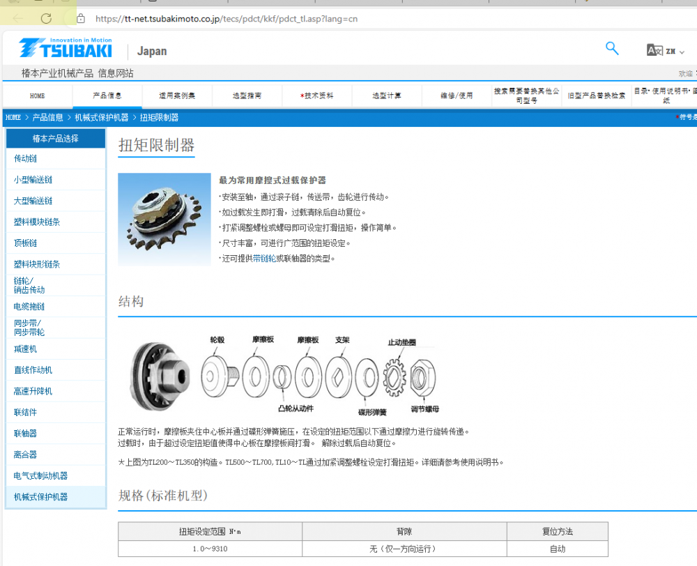 日本SUBAKI椿本 扭矩限制器  型號：TL350-1  ...